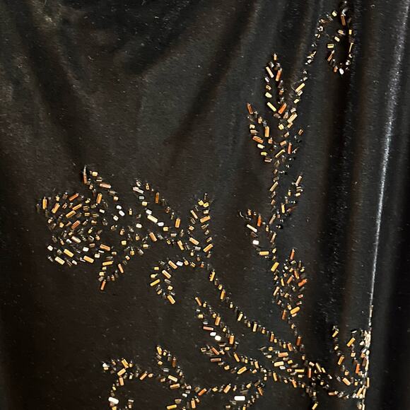 Vintage Womens Dress 12 Black Velvet Jeffrey Dara Long Evening Beaded Side Slits - Picture 9 of 11